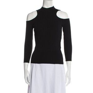 Maje Mock-Neck Three-Quarter Sleeve Cold-Shoulder Top in Black, Size Small (S)